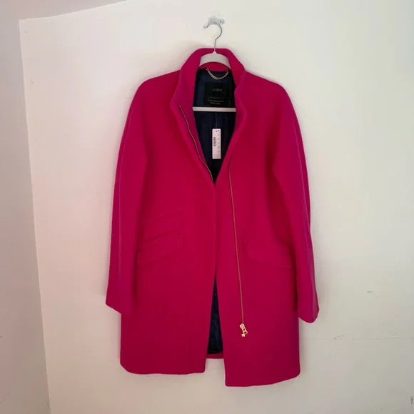 J.Crew Stadium Cloth Nello Gori Wool Coat Fuchsia Pink Size 10 Tall NWT - Picture 3 of 7